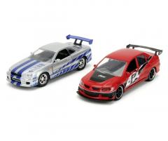 Set 2 masinute metalice - Fast & Furious Legacy Series - Mitsubishi Lancer Evolution IX si Nissan Skyline GT-R(BNR34) a lui Brian