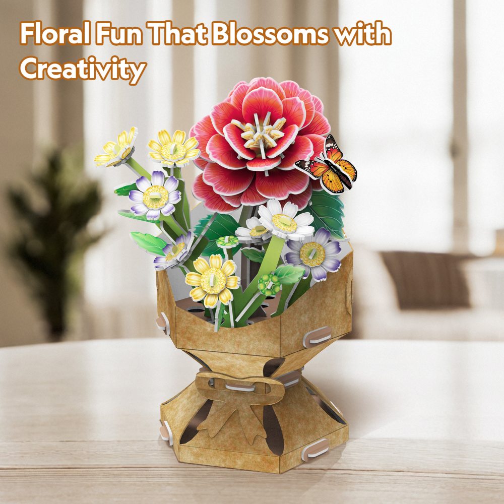 Puzzle 3D - Buchet de flori - Camelie, 109 piese - CubicFun