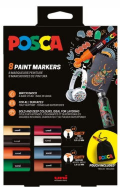Set 8 markere - Posca - Cutie de carton + Saculet