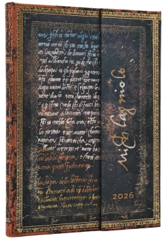 Agenda 2026 - Paperblanks - Michelangelo, Handwriting (Embellished Manuscripts Collection) - Midi 12-Month Horizontal Hardcover Flexi