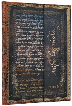Agenda 2026 - Paperblanks - Michelangelo, Handwriting (Embellished Manuscripts Collection) - Midi 12-Month Verso Hardcover Flexi