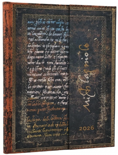 Agenda 2026 - Paperblanks - Michelangelo, Handwriting (Embellished Manuscripts Collection) - Ultra 12-Month Verso Hardcover Flexi
