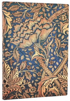 Agenda 2026 - Paperblanks - Morris Windrush (William Morris) - Midi 12-Month Horizontal Softcover Flexi