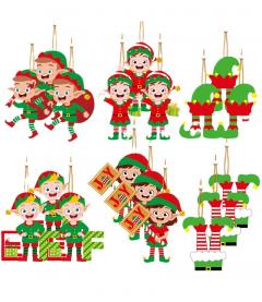 Set 12 decoratiuni Craciun - Turta dulce / Spiridusi / Clopotei, din lemn (mai multe modele)