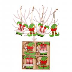 Set 12 decoratiuni Craciun - Turta dulce / Spiridusi / Clopotei, din lemn (mai multe modele)