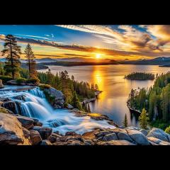 Puzzle - Apus de soare uimitor la lac, 1000 piese