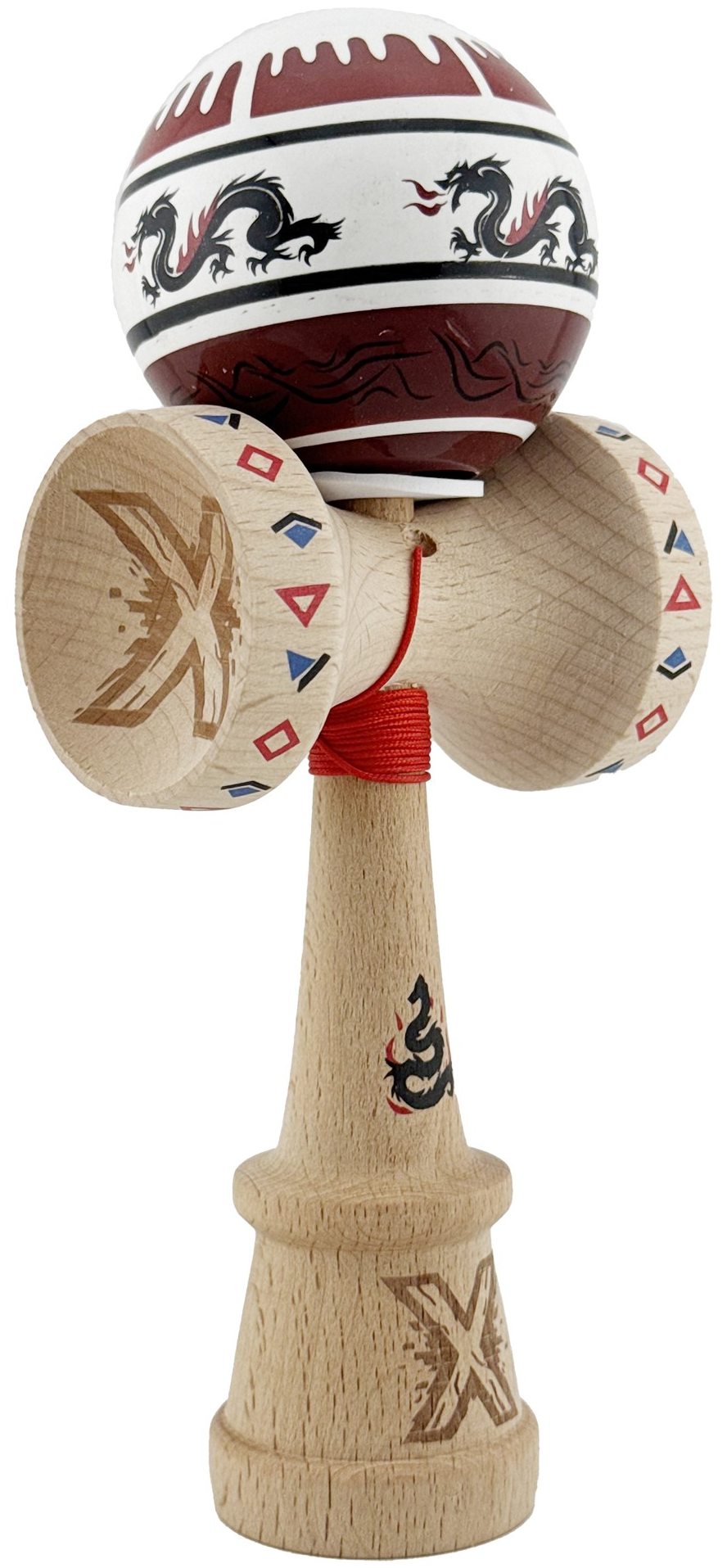 Jucarie de indemanare - Kendama X Dragon, Rosu inchis/Alb - X