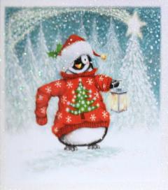 Felicitare - Penguin in Woolly Jumper Glitter