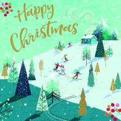 Felicitare Craciun_Skiing Slopes Cosy Cabin Foil Art Xmas Charity Christmas