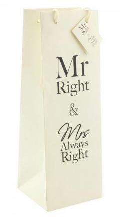 Punga de cadou pentru sticla - Mr Right & Mrs Always Right