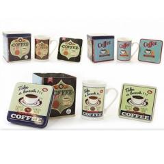 Cana portelan si coaster in cutie cadou - Retro Coffee