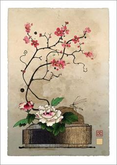 Felicitare - White Peony and Blossom Bug Art