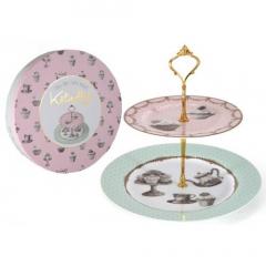 Katie Alice Cupcake Couture 2 Tier Cake Plate Stand In Hat Box