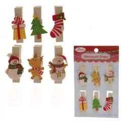 Set 1 Novelty Christmas Pegs Pack of 6 | Puckator