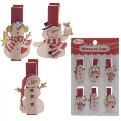 Novelty Snowman Christmas Pegs Pack of 6