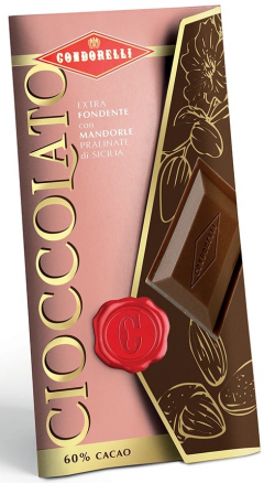 Tableta de ciocolata neagra extra fondante cu migdale, 100 g