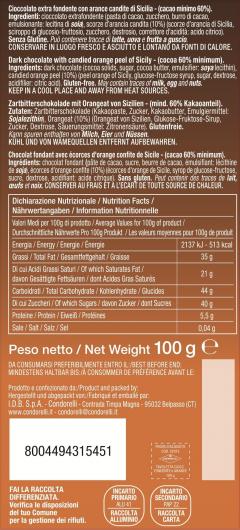 Tableta de ciocolata neagra cu portocala confiata, 100 g