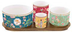 Set 4 boluri cu tava de lemn - Jardins D'Orient
