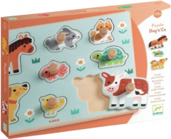 Puzzle din lemn cu butoni - Djeco, 8 piese