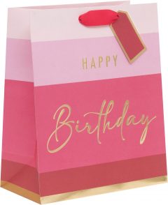 Punga cadou - Happy Birthday Stripe Pink - Large