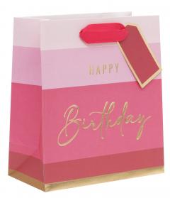 Punga de cadou - Classics - Happy Birthday Stripe Pink - Medium Bag