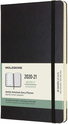 Agenda 2020-2021 - Moleskine 18-Month Weekly Notebook Planner - Black, Large, Hard Cover