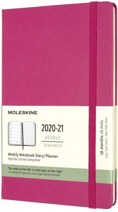 Agenda 2020-2021 - Moleskine 18-Month Weekly Notebook Planner - Bougainvillea Pink, Large, Hard Cover