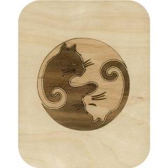 Felicitare din lemn - Wooden - Yin-Yang Cats