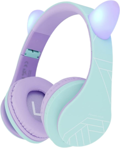 Casti pentru copii wireless,P2 - Kids Cat Ears, Purple/Teal