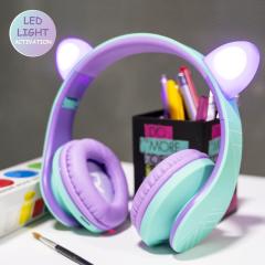 Casti pentru copii wireless,P2 - Kids Cat Ears, Purple/Teal