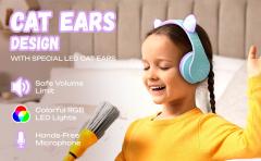 Casti pentru copii wireless,P2 - Kids Cat Ears, Purple/Teal
