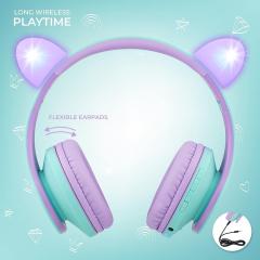 Casti pentru copii wireless,P2 - Kids Cat Ears, Purple/Teal