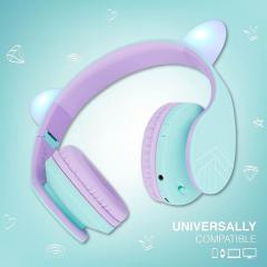 Casti pentru copii wireless,P2 - Kids Cat Ears, Purple/Teal
