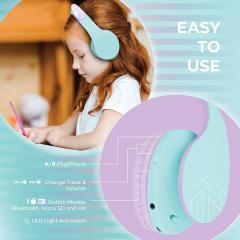 Casti pentru copii wireless,P2 - Kids Cat Ears, Purple/Teal