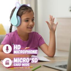 Casti pentru copii wireless,P2 - Kids Cat Ears, Purple/Teal