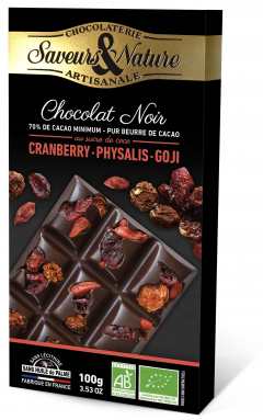 Ciocolata neagra - Table Noir 70%, cranberry, physalis, goji Bio