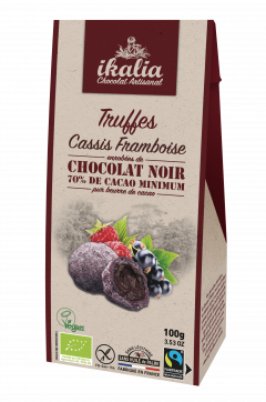 Trufe de ciocolata neagra cu afine si zmeura BIO - Truffes Enrobees de Chocolat Noir, Cassis Framboise