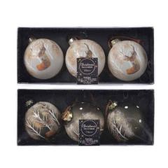Set 3 globuri - Bauble with Deer and Dots - Wool White, Pine Green - mai multe culori