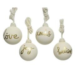 Glob decorativ - Bauble with Gold Text - White
