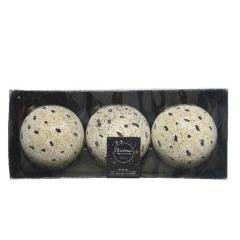 Set 3 globuri - Bauble with Sugar Finish Dots - Off-White