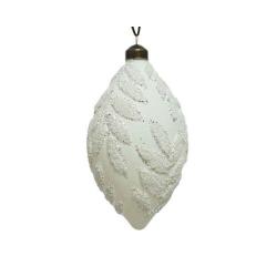 Set 2 globuri decorative - Olive Glitter Leaf Relief - White