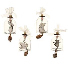Ornament brad - Plywood Figurine in Glass Bell - White - mai multe modele