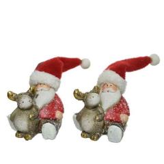 Figurina decorativa - Santa with Deer - Red and Brown - doua modele - pret pe bucata