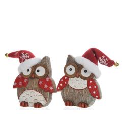 Figurina decorativa - Owl with Santa Hat - Brown and Red - mai multe modele