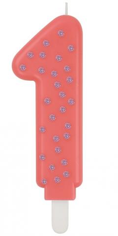 Lumanare pentru tort - Number 1 - Pink