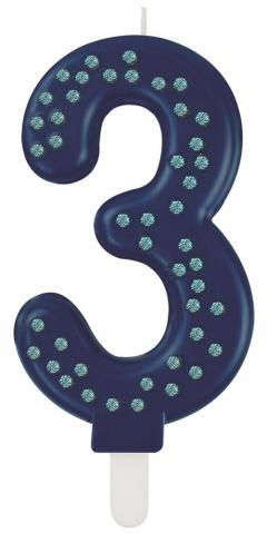 Lumanare pentru tort - Number 3 - Blue
