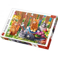 Puzzle 500 piese - Pisicute in gradina