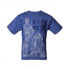 Tricou copii Star Wars, model C-3PO si R2-D2, albastru, marimea 116-122 cm