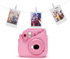 Kit aparat foto Instax Mini 9 Pink Flamingo + film si husa