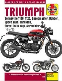 Coperta cărții Triumph Bonneville T100, T120, Speedmaster, Bobber, Speed Twin, Thruxton, Street Twin, Cup, Scrambler (16 to 19)